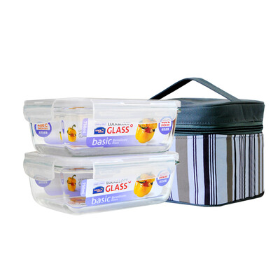 

Jingdong supermarket] music buckle buckle glass crisper microwave oven lunch box glass bowl lunch box lunch box two sets of LLG428 send gray striped package 630ml * 2