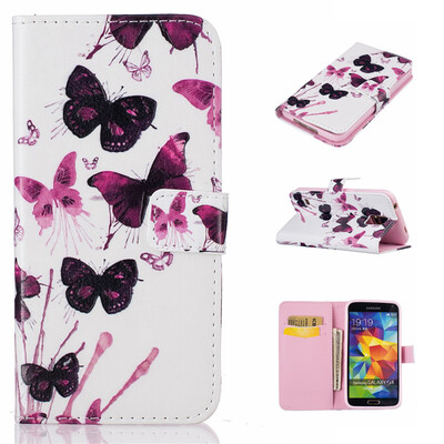

painting butterfly Design PU Leather Flip Cover Wallet Card Holder Case for SAMSUNG Galaxy S5