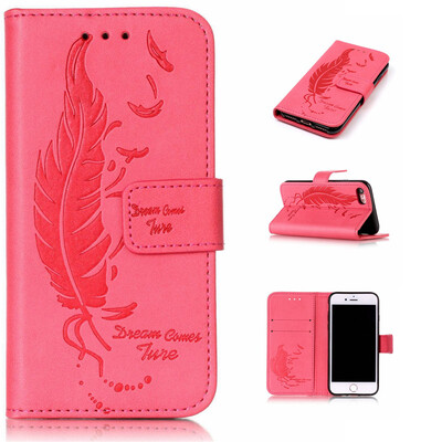 

Light red Plumes and birds Embossed PU Leather Wallet Case Classic Flip Cover with Stand Function and Credit Card Slot for IPHONE