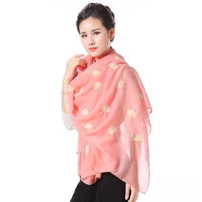 

ANSIYU AH lady scarf casual fashion cotton scarf shawl dandelion embroidery long scarf AH1 pink