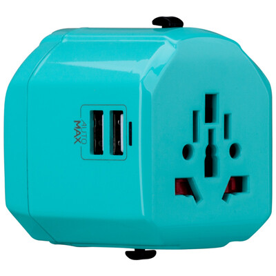 

MOMAX MOMAX 1-World multi-function power converter plug socket with dual USB port to travel abroad use 220V 110V US&Europe&Europe&Europe standard switch between the lake water blue