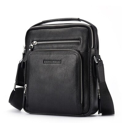 

American buffalo shoulder bag men&39s leisure Messenger bag cowhide business fashion men&39s bag N2333-1BS black vertical section trumpet