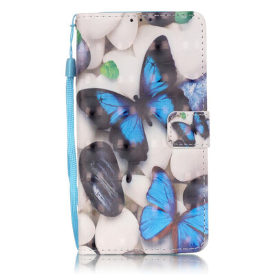 

Blue Butterfly Design PU Leather Flip Cover Wallet Card Holder Case for SAMSUNG NOTE5
