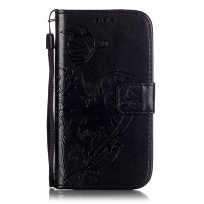 

Black Flower Design PU Leather Flip Cover Wallet Card Holder Case for SAMSUNG NOTE4