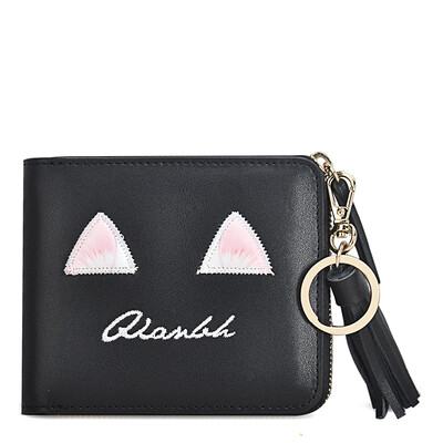 

Thousands of cents QIANBH short wallet women new cartoon printing leather wallet zipper purse 06 1594-4 black