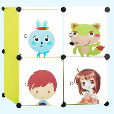 

Jingdong supermarket] green reed children's combination of storage bookcase plastic toy box 4 grid pink