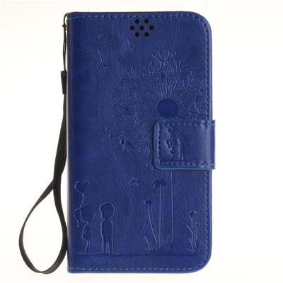 

Blue Lovers and Dandelion Style Embossing Classic Flip Cover with Stand Function and Credit Card Slot for LG K4
