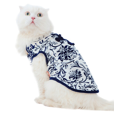 

Huaopeng pet (hoopet) синий и белый фарфор домашнее животное cheongsam кошка и собака одежда весна и лето собака ноги собаки загружены S