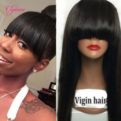 

Clymene Hair Unprocessed Straight Full Lace Wig with Bangs 150 Density Human Hair Glueless Virgin Hair Full Lace Malaysian Wig