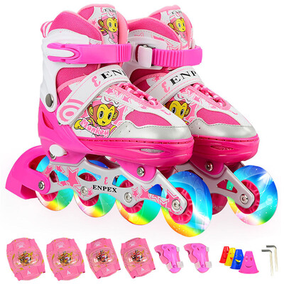 

Lok Enpex children's skates eight rounds of full flash wheel skates cartoon toys roller skates MS170 blue L code