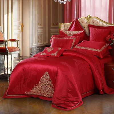 

Mercury Home Textiles MERCURY wedding jacquard embroidery red ten sets of new Monaco Princess double 15 meters bed festive wedding bedding
