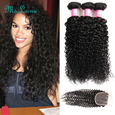 

7a Malaysian Virgin Hair With Closure MalaysianCurly 3 Hair Bundles With Closure Malaysian Kinky Curly Virgin Hair With Closure