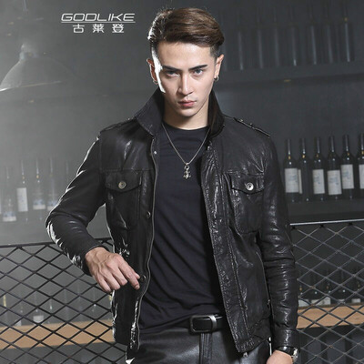 

Mens leather jacket long sleeve autumn witer clothing genuine sheepskin motocycle coat real leather the newest simple style