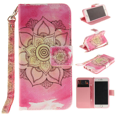 

Pink flower Design PU Leather Flip Cover Wallet Card Holder Case for IPHONE 6/6S