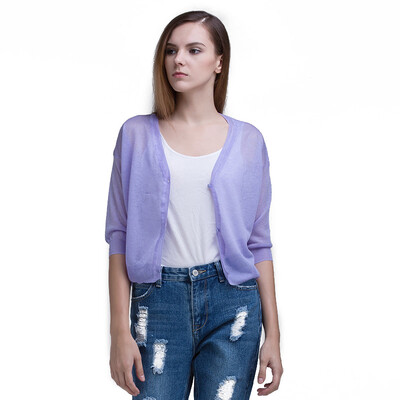 

UR UR Женская свободная сплошная цветная V-образная вырезная лампа для солнцезащитного крема вязаная куртка WG14R9DN0001 светло-фиолетовая M