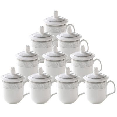 

【Jingdong Supermarket】 clay figurine cup ceramic cup cover 10 loaded 1187 flower 300ml with cover open cup business meeting office cup set