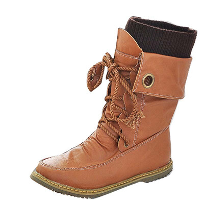 

Fashion Womens Snow Boots Military Martin Motorcycle Lace Up Mid-calf Shoes