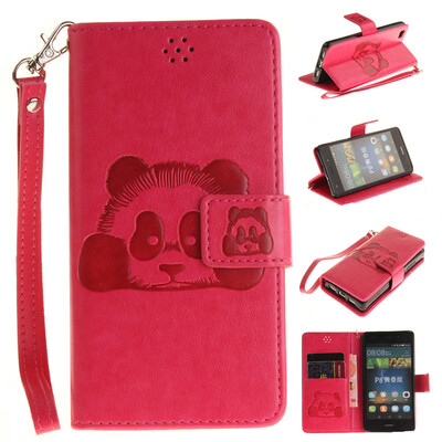 

Rose Panda Style Embossing Classic Flip Cover with Stand Function and Credit Card Slot for HUAWEI P8 Lite