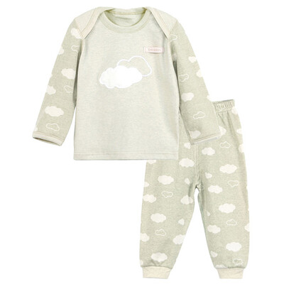 

Xin Song baby jacquard color cotton envelope collar suit newborn spring and autumn color cotton underwear shirt pants suit natural green C297D73