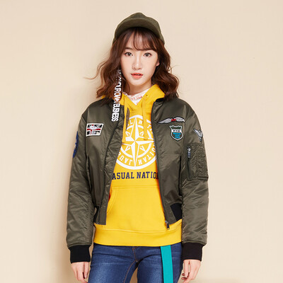 

Semir Lady Korean version of the collar seal embroidery straight pilot pendant jacket jacket 19416080901 army green S