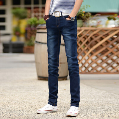 

Longyue Men's Cowboy Длинные брюки Корейские штаны Брюки Мода в поясной стрейч Тонкие карандашные брюки LMGUKN1658 синий 33
