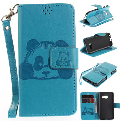 

Sky blue Panda Style Embossing Classic Flip Cover with Stand Function and Credit Card Slot for SAMSUNG Galaxy A5 2017/A520
