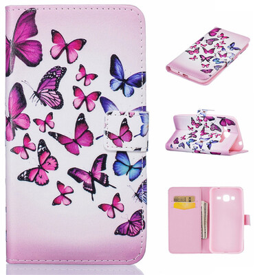 

Pink and blue butterfly Design PU Leather Flip Cover Wallet Card Holder Case for SAMSUNG GALAXY J3 J310