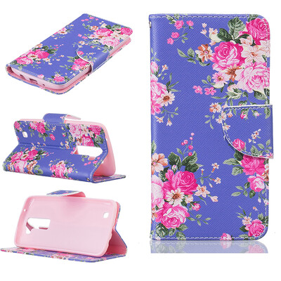

Purple flowers Design PU Leather Flip Cover Wallet Card Holder Case for LG K7K8