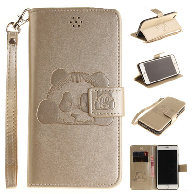

Gold Panda Style Embossing Classic Flip Cover with Stand Function and Credit Card Slot for IPHONE 6 Plus/6S Plus
