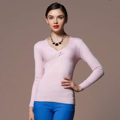 

MAZOE Europe&the United States fashion cross V-neck thread Slim wool knitted primer shirt Z1007 rust red XL