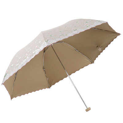 

Paradise umbrella dream flower bud matte velvet color plastic three fold ultra - light embroidered sunny umbrella beige 33204E