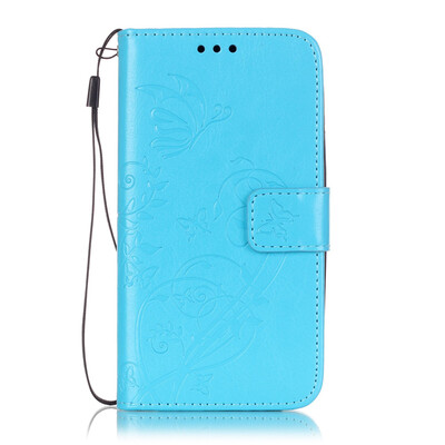 

Blue Flower Design PU Leather Flip Cover Wallet Card Holder Case for MOTO G3