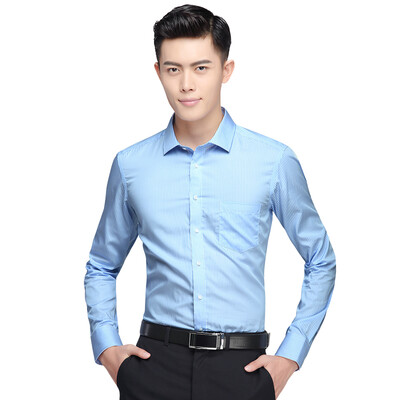 

Red Bean Hodo Shirt Men Men Business Dressup Простой тонкий свежий полосатый хлопок Мужская длинная рукавная рубашка Sea Blue 39