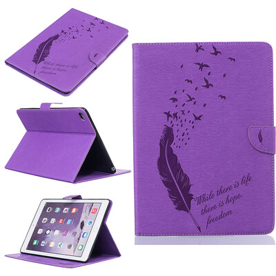 

Фиолетовый перьевой стиль Чеканка Классическая флип-обложка с функцией подставки и слотом для кредитных карт для iPad Air 2/iPad 6