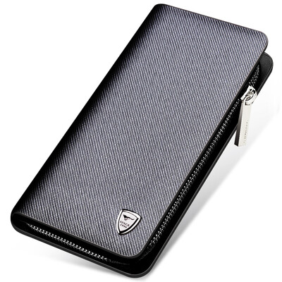 

Seven wolves men's hand bag long section zipper wallet leather wallet bag mobile phone men's hand flow hand grasping bag 1A4433225-01 black
