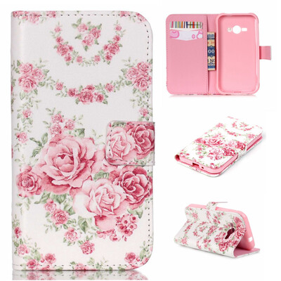 

Pink Rose Design PU Leather Flip Cover Wallet Card Holder Case for SAMSUNG Galaxy J1 Ace
