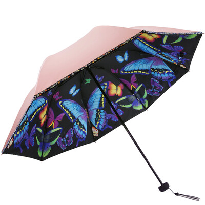 

Heaven umbrella UPF50 double layer hit black rubber butterfly fly three fold sun umbrella sun umbrella 31818E pink
