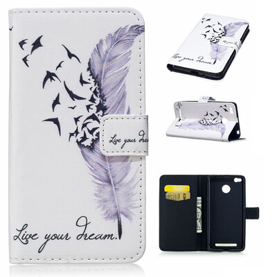 

Plumes Design PU Leather Flip Cover Wallet Card Holder Case for XIAOMI Redmi 3s