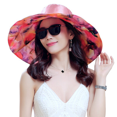 

[Jingdong supermarket] Lan Shiyu M0280 summer sun hat female big along the sun hat double sunscreen beach cap bright pink