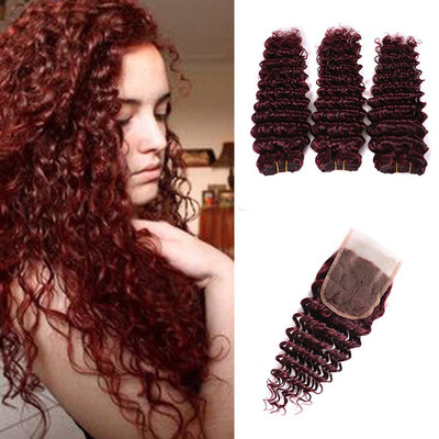 

Burgundy Deep Wave Brazilian Hair Ombre Deep Weave Virgin Hair Cheap Wet And Wavy Human Hair 99j Deep Pineapple Wave 3pcs
