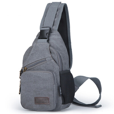 

Simo SIMU chest bag shoulder bag Messenger bag simple fashion canvas bag multi-function pockets can put ipad mini 1611 gray