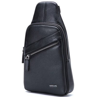 

Aokang (Aokang) chest bag Messenger bag single shoulder layer leather bag college Korean casual shoulder diagonal package 8612287036 black