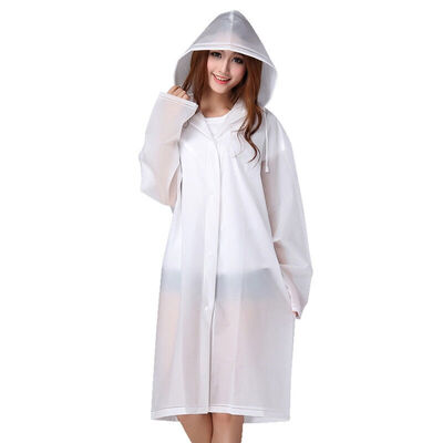 

Bancaini outdoor fashion EVA translucent scrub sense of adult raincoats poncho men long section with cap non-disposable raincoat translucent white L