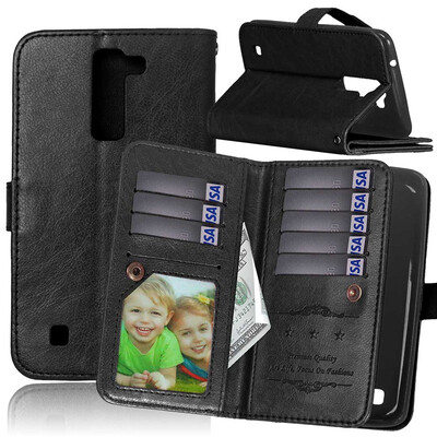 

Black Style Classic Flip Cover with Stand Function and Credit Card Slot for LG K7