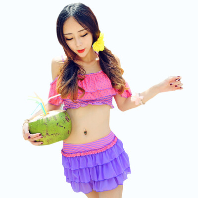 

Qiehai (QIHAI) 5334-7 skirt sexy bikini three-piece swimsuit steel tray gather female swimsuit purple M code