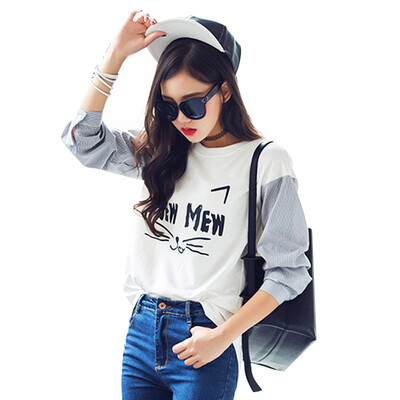 

Longyue Women Korean Academy Windmill Long Sleeve T-Shirt Student Stitching Shirt LWTC172311 White L