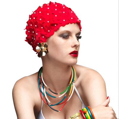 

Van der Ang balneaire swimming cap female long hair short hair comfortable fashion handmade petal three-dimensional flower swimming cap large 30053 red