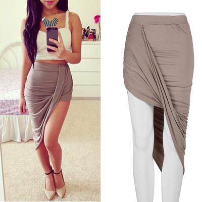 

Задрапировало Асимметричный высокой талией Stretch Bodycon низкий Mini Maxi Юбки Новые