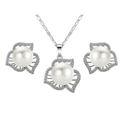 

Yoursfs® 18k Gold Plated Hollow Out Petals White Pearl Earring and Necklace Jewelry Set