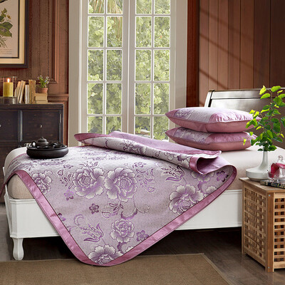 

Yingxin bedding textile double jacquard ice silk seats folding summer cool mat three-piece suit 15 meters bed Peony purple